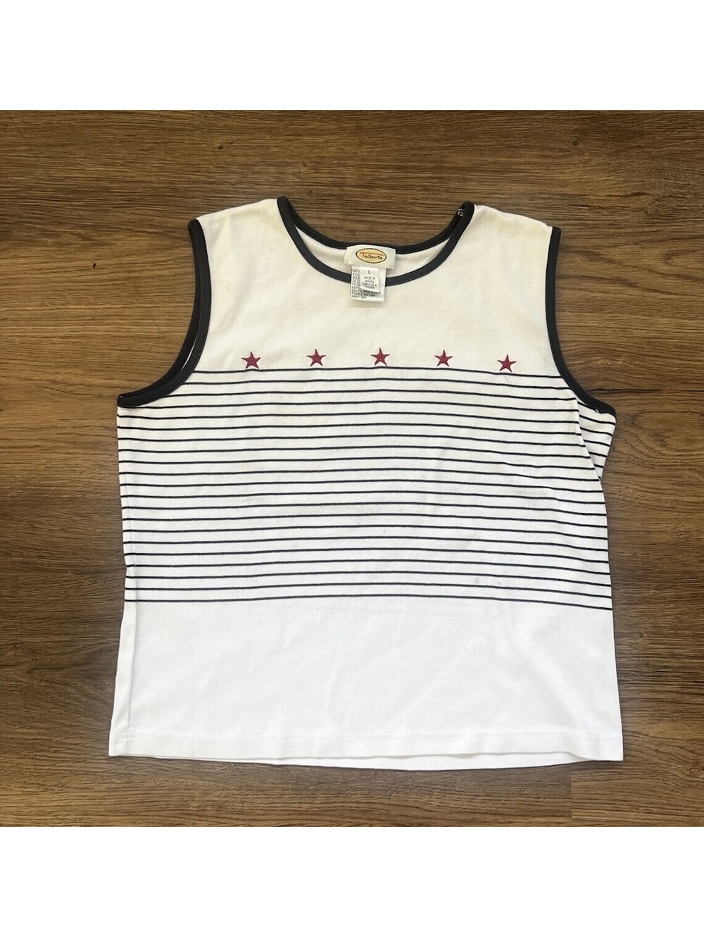 Vintage Talbots Patriotic Tank Top Womens Large White Navy Striped USA